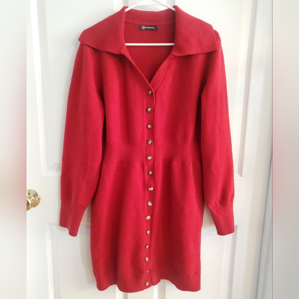 PrettyGarden Red Button-Up Sweater Dress. Size XL. #MP